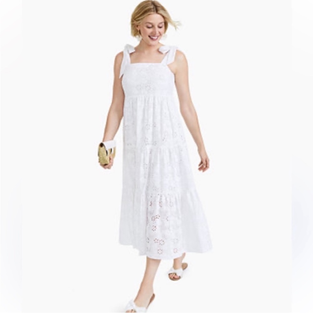 Charter Club White Cotton Eyelet Dress Size Petite Medium